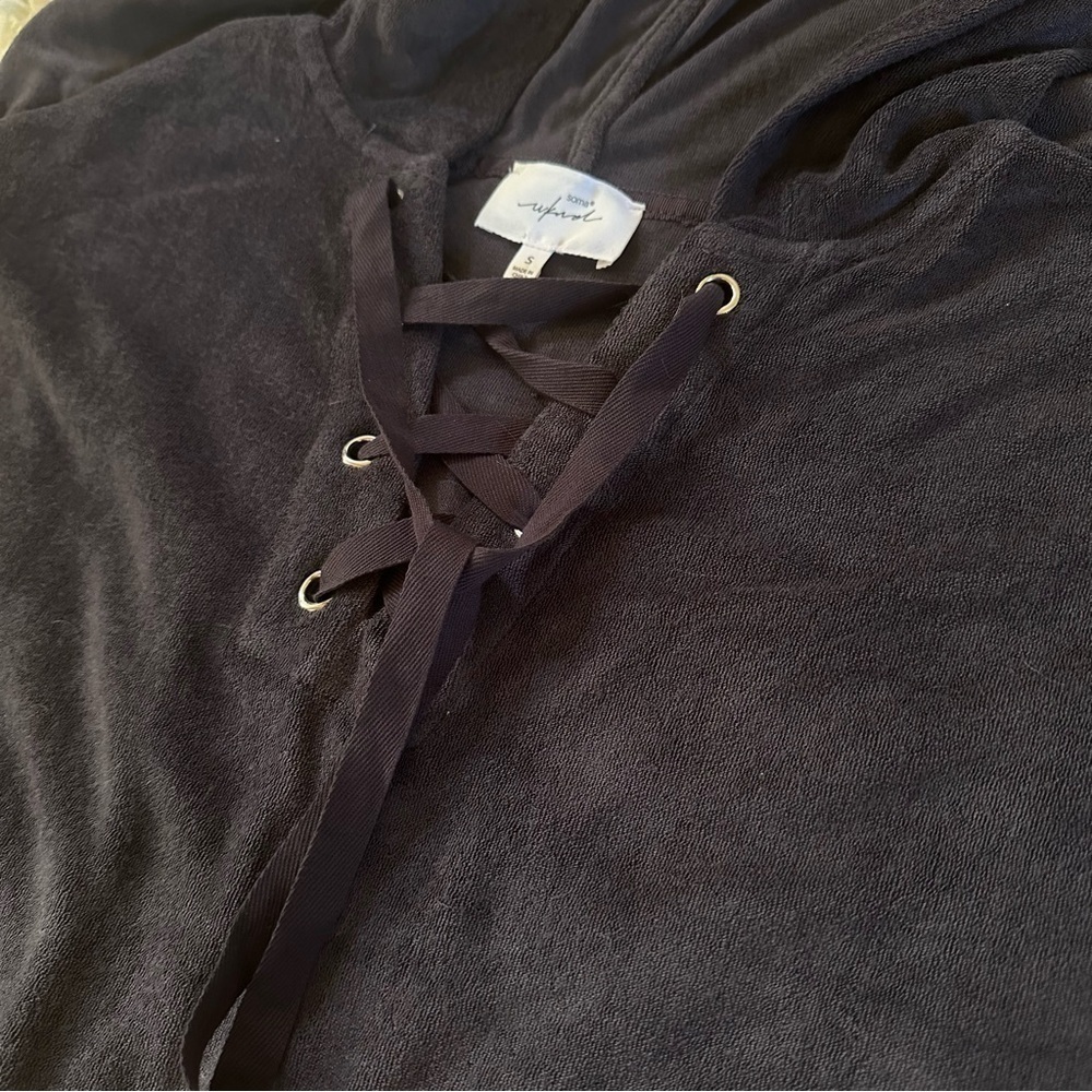 Soma Weekend Terry Sweatshirt Dress Small Gray Hooded Lounge Dress - Picture 2 of 8